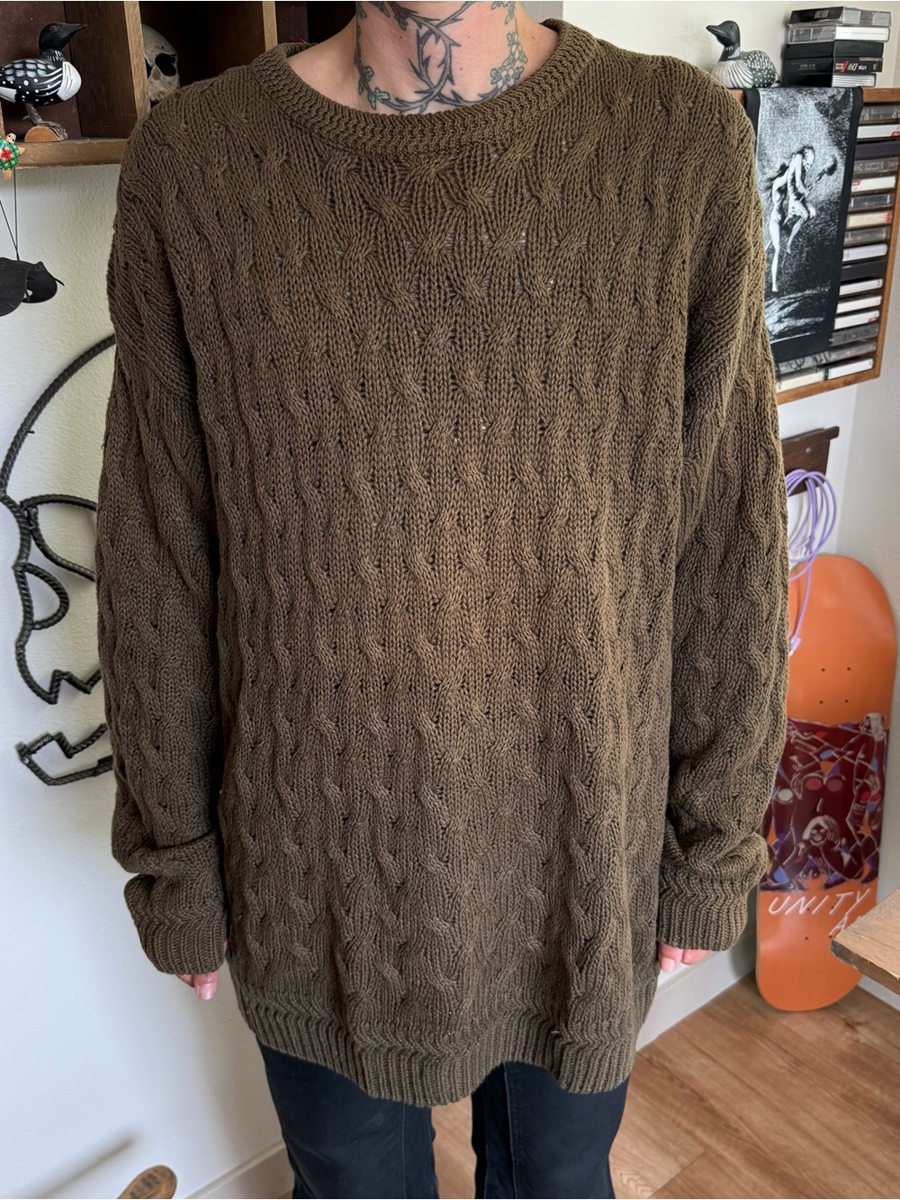 Vintage 90's Chunky Knit Faded Brown Crewneck Sweater by Honors ~ Size Large